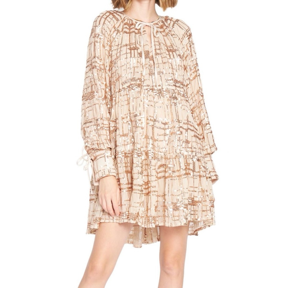 En Saison / Sequin Long Sleeve Babydoll Dress / Holiday Dress / New Year Dress